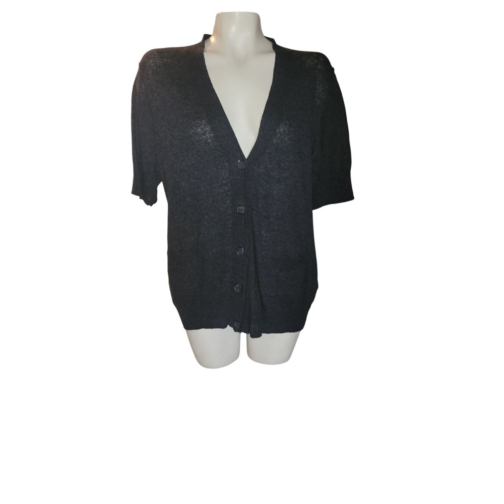 Simply Vera Vera Wang Cardigan Sweater Short Sleeve Dark Gray XL Linen Blend‎